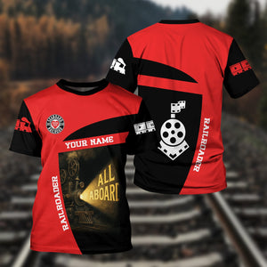 Railspirit Personalized Seaboard Air Line Railroad T-Shirt All Aboard Steam Train Movie Projector Style Shirt