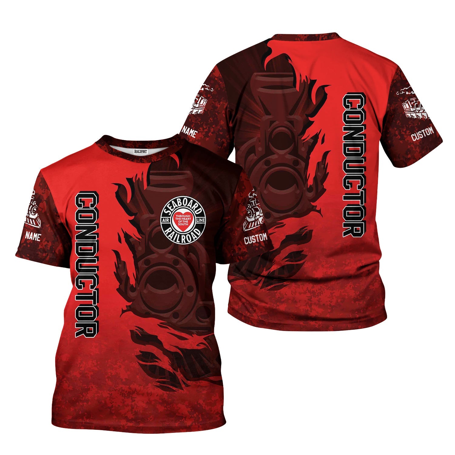 Railspirit Personalized Seaboard Air Line Railroad T-Shirt Blazing Style with Custom Position Train Shirt