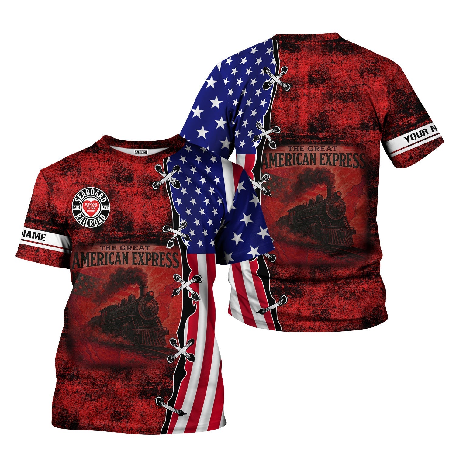Railspirit Personalized Seaboard Air Line Railroad T-Shirt Retro American Express Train With USA Flag Shirt