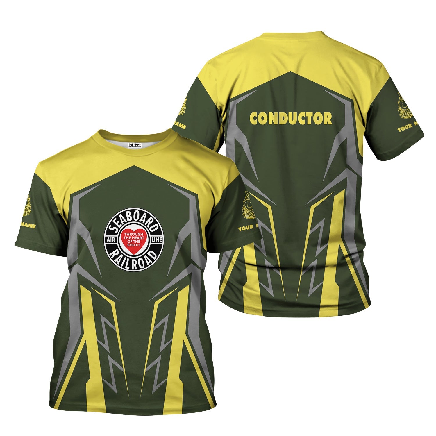 Railspirit Personalized Seaboard Air Line Railroad T-Shirt Futuristic Design with Custom Job Train Shirt