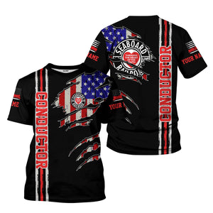 Railspirit Personalized Seaboard Air Line Railroad T-Shirt USA Flag Claw Art with Custom Job Train Shirt