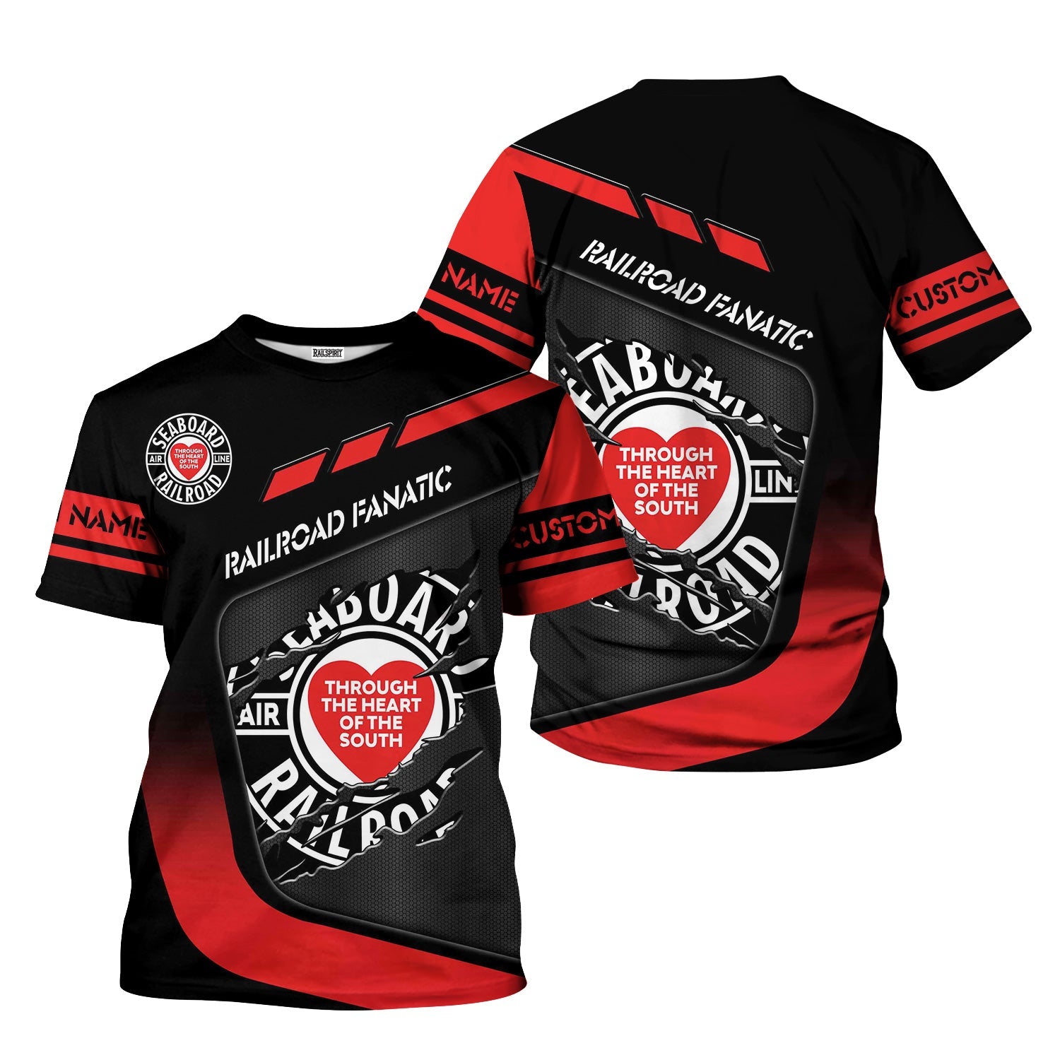 Railspirit Personalized Seaboard Air Line Railroad T-Shirt Ripped Texture Style Train Shirt For Railroad Fanatic