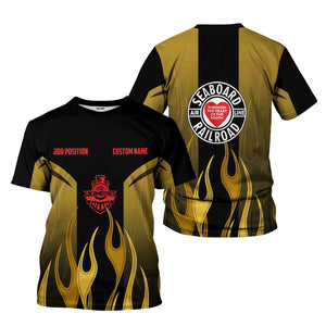 Railspirit Custom Name and Job Title Seaboard Air Line Railroad T-Shirt Flame Graphic Train Shirt