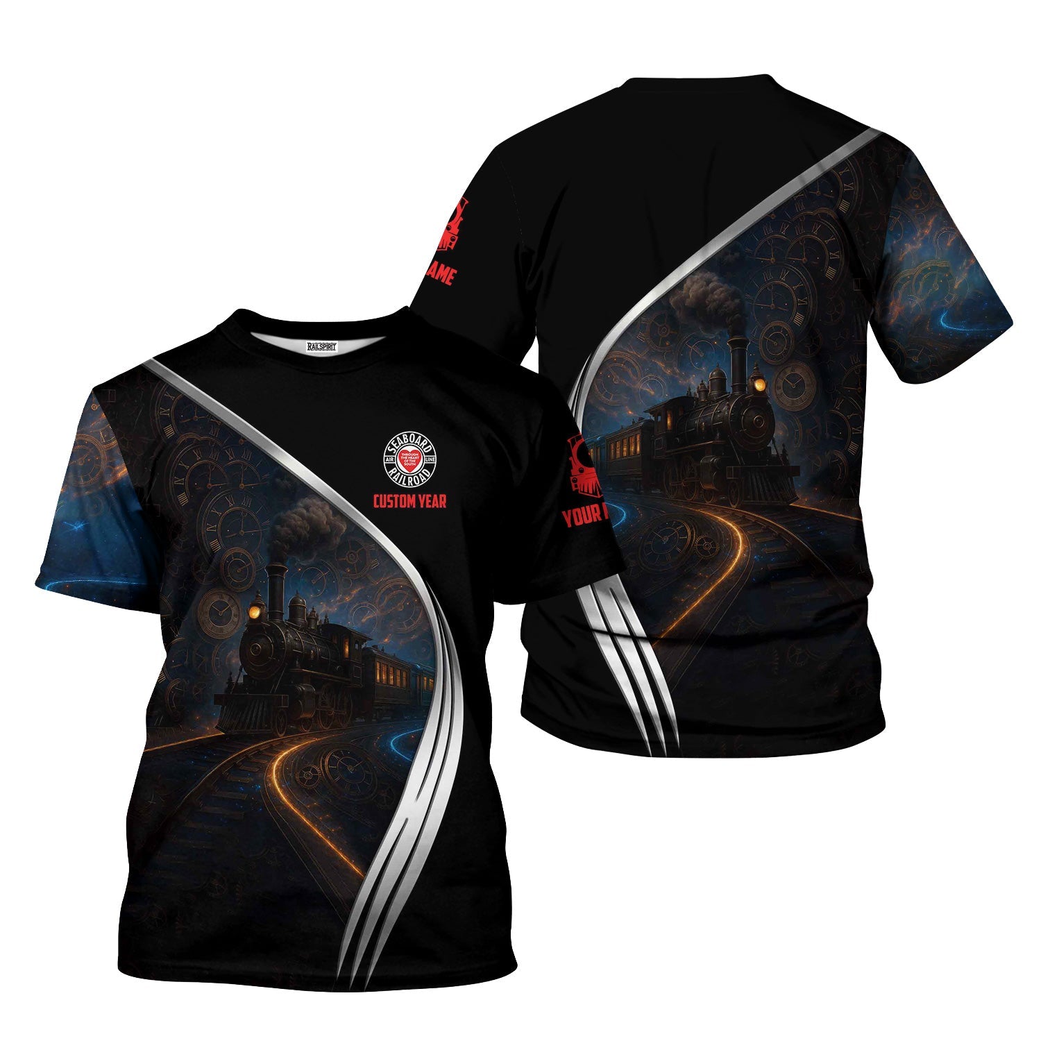 Railspirit Personalized Seaboard Air Line Railroad T-Shirt Steampunk Locomotive with Custom Year Train Shirt