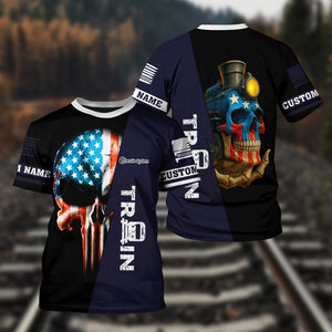 Railspirit Personalized Chessie System Railroad T-Shirt Train Skull American Flag Shirt All Over Print