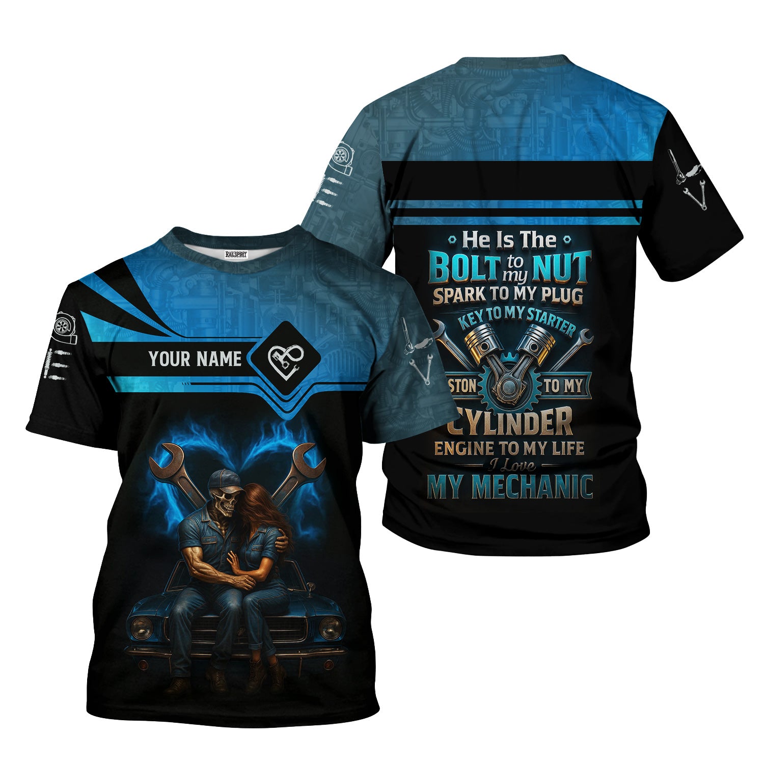 Personalized T-Shirt He Is The Bolt To My Nut, Funny Mechanic Couple Gift, Auto Mechanic Gift For Boyfriend Or Husband