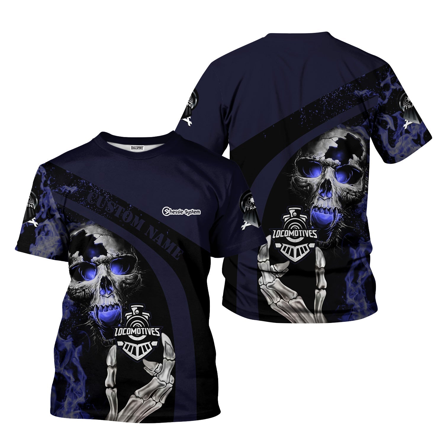 Railspirit Personalized Chessie System Railroad T-Shirt Flame Skull Design Train Shirt for Locomotive Fans