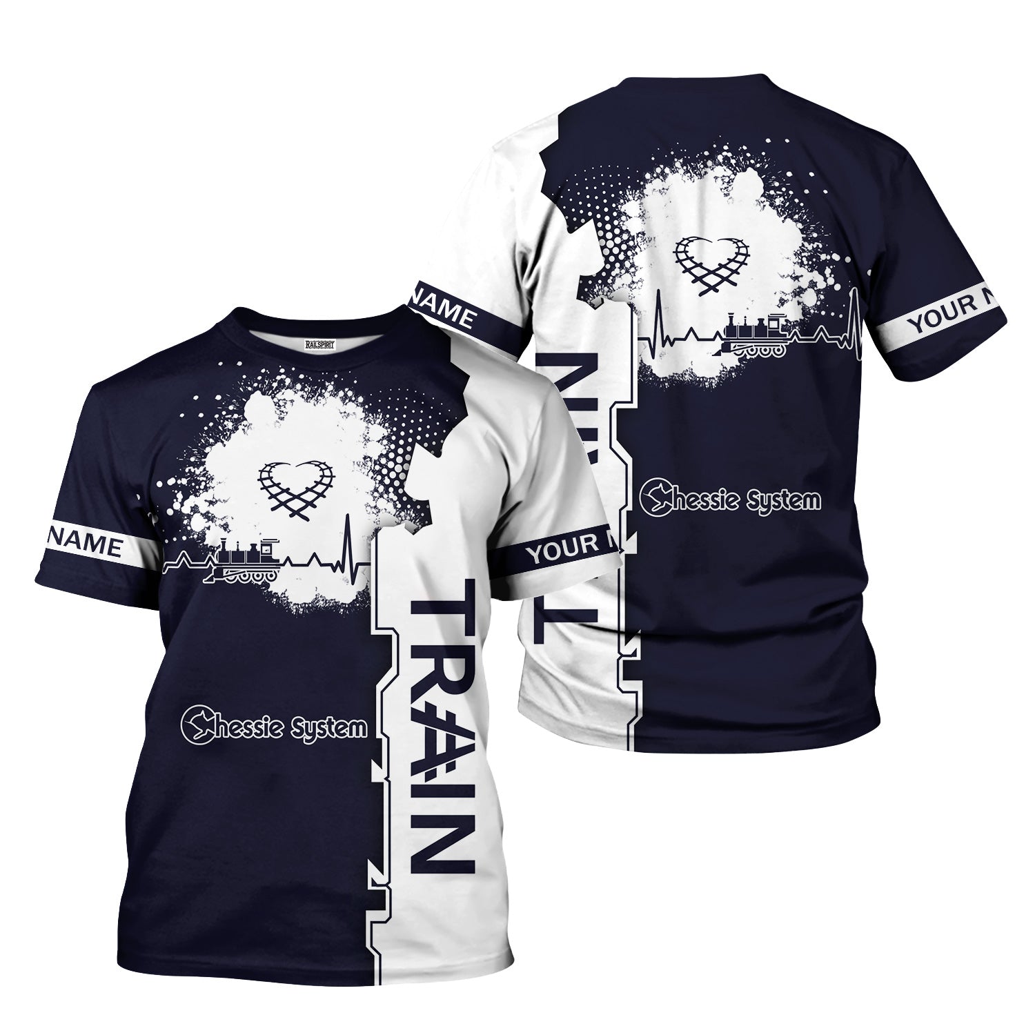 Railspirit Personalized Chessie System Railroad T-Shirt Engine Heartbeat and Track Love Style Shirt Gift Idea For Train Lovers