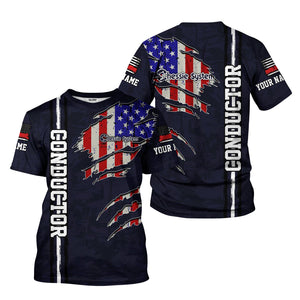 Railspirit Personalized Chessie System Railroad T-Shirt USA Flag Claw Art with Custom Job Train Shirt