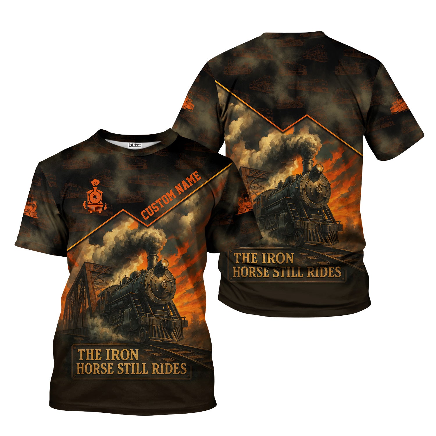 Custom Name Steam Train T-shirt, The Iron Horse Still Ride, Vintage Style, Train Lover Gift