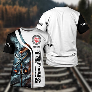 Railspirit Custom Name Atlantic Coast Line Railroad T Shirt Railroad Crossing Sign Train Shirt All Over Print