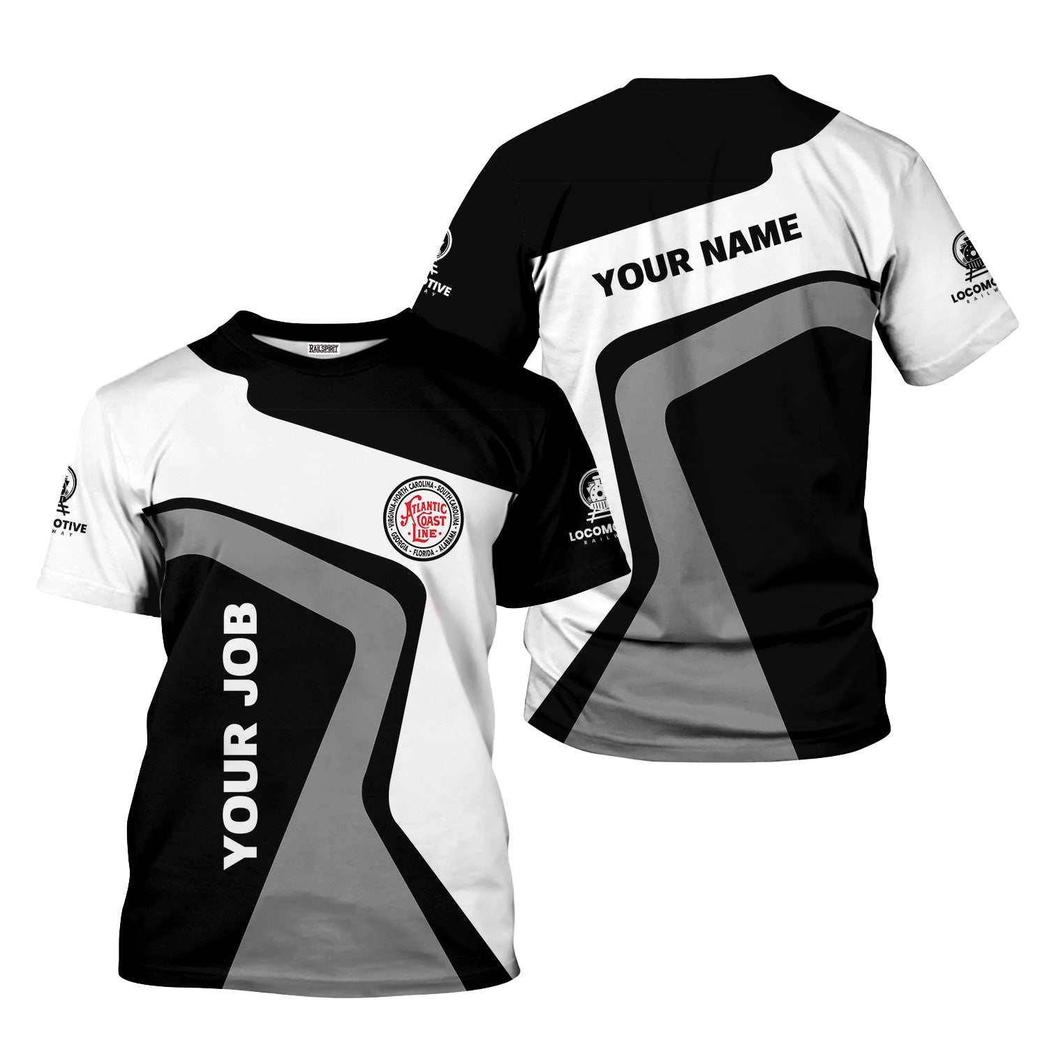 Railspirit Personalized Atlantic Coast Line Railroad T-Shirt Unique Design with Custom Job Position Train Shirt