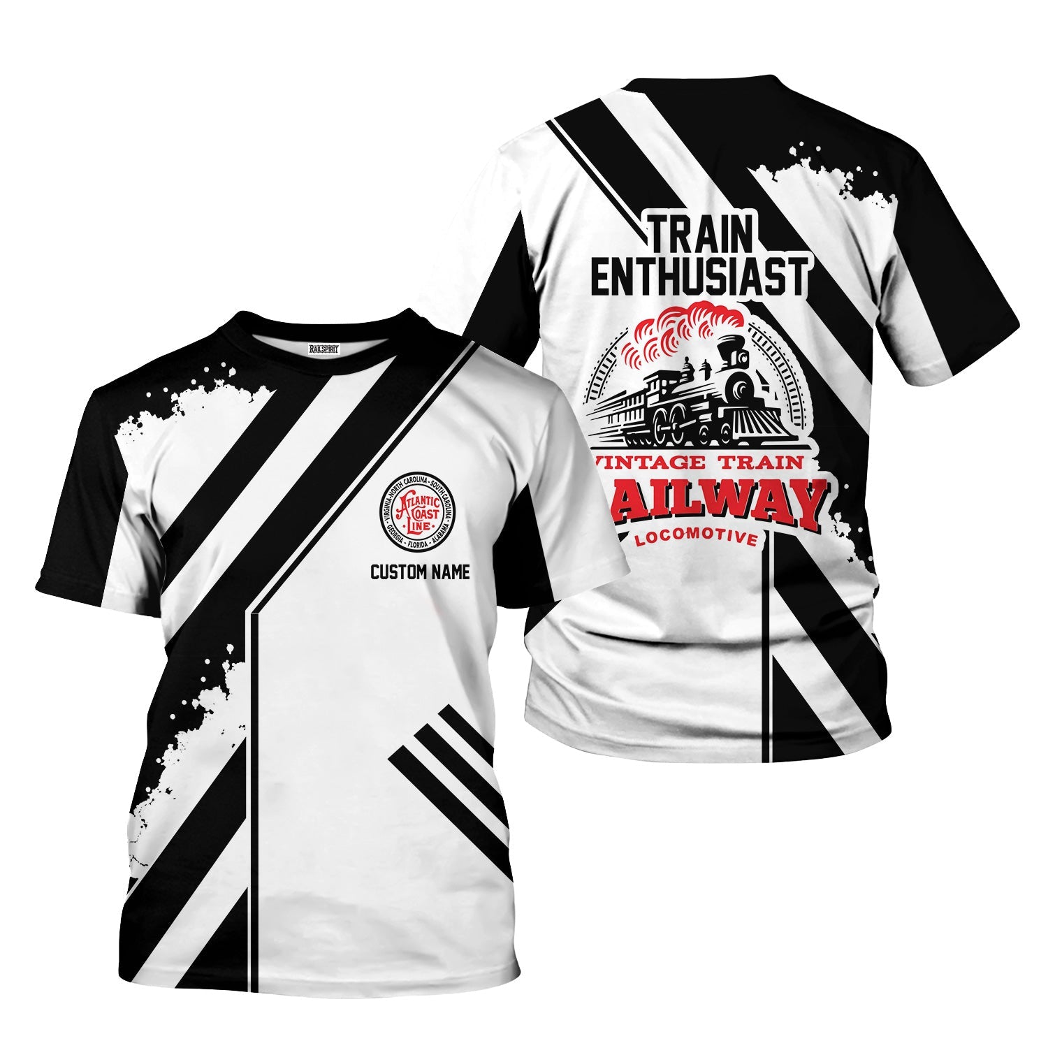 Railspirit Personalized Atlantic Coast Line Railroad T-Shirt Locomotive Design Train Shirt for Train Enthusiast