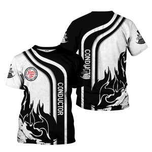 Railspirit Personalized Atlantic Coast Line Railroad T-Shirt Flame Design with Custom Job Position Train Shirt