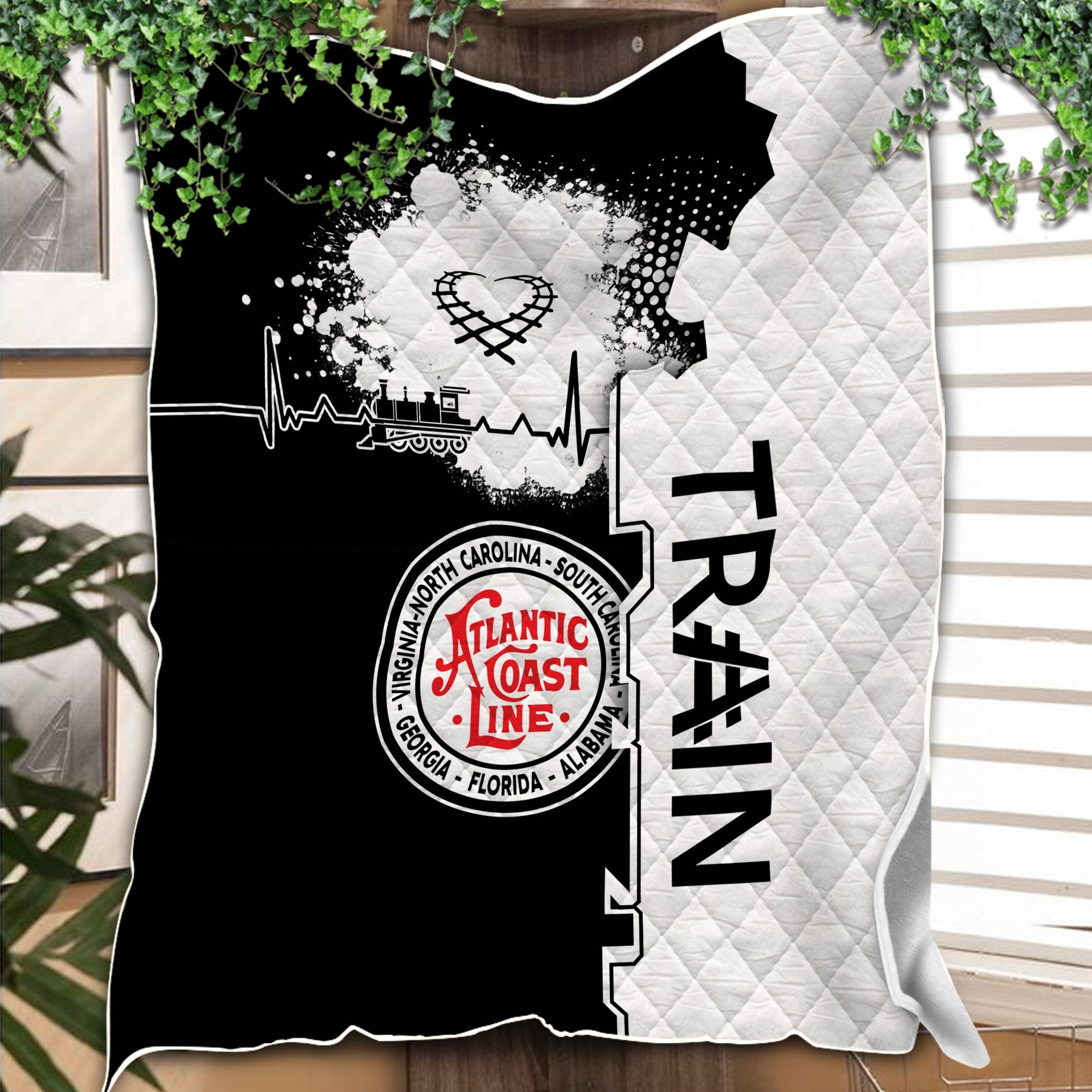 Railspirit Atlantic Coast Line Railroad Premium Quilts Engine Heartbeat and Track Love Style Quilts Gift Idea For Train Lovers