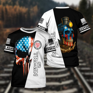 Railspirit Personalized Atlantic Coast Line Railroad T-Shirt Train Skull American Flag Shirt All Over Print