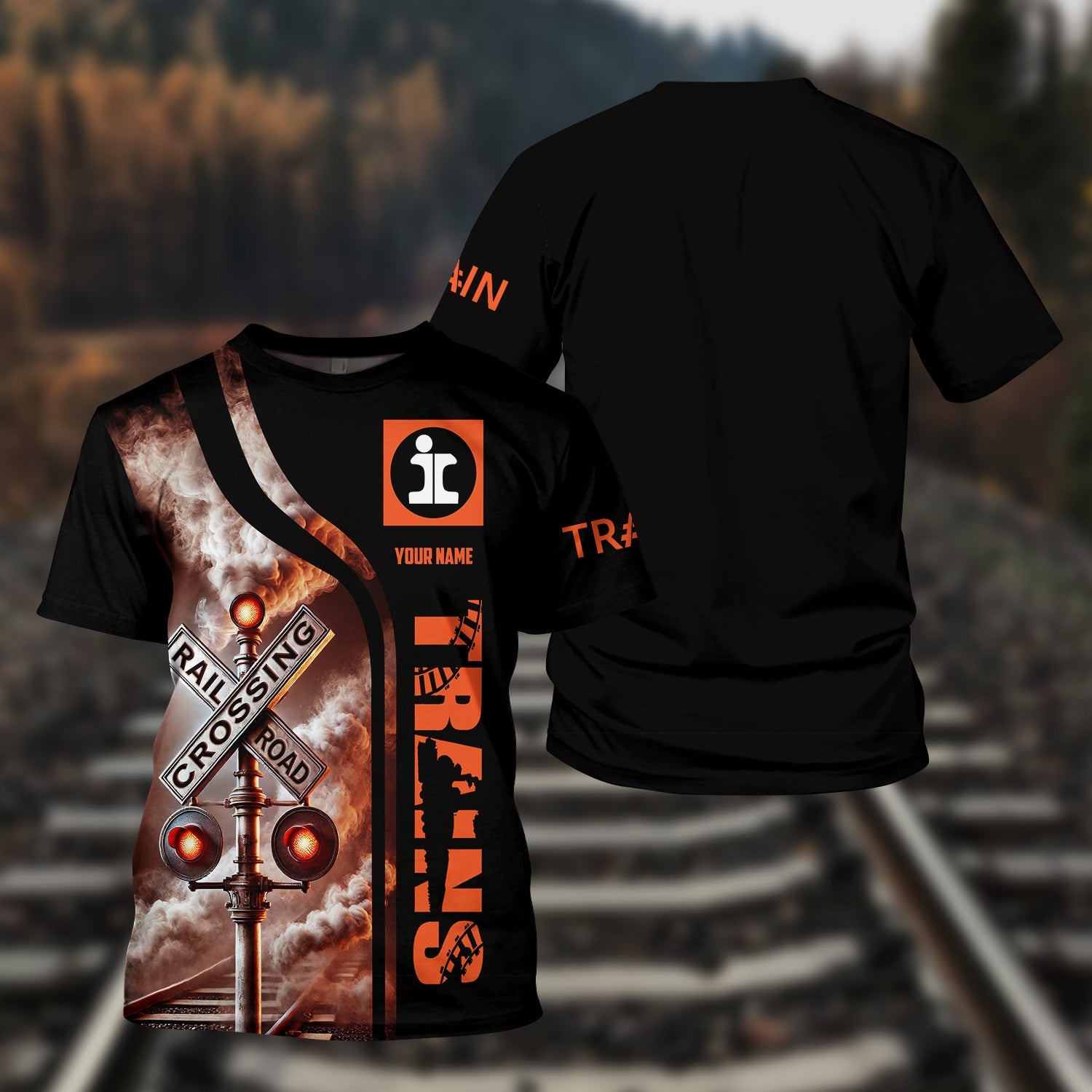 Railspirit Custom Name Illinois Central Railroad T Shirt Railroad Crossing Sign Train Shirt All Over Print