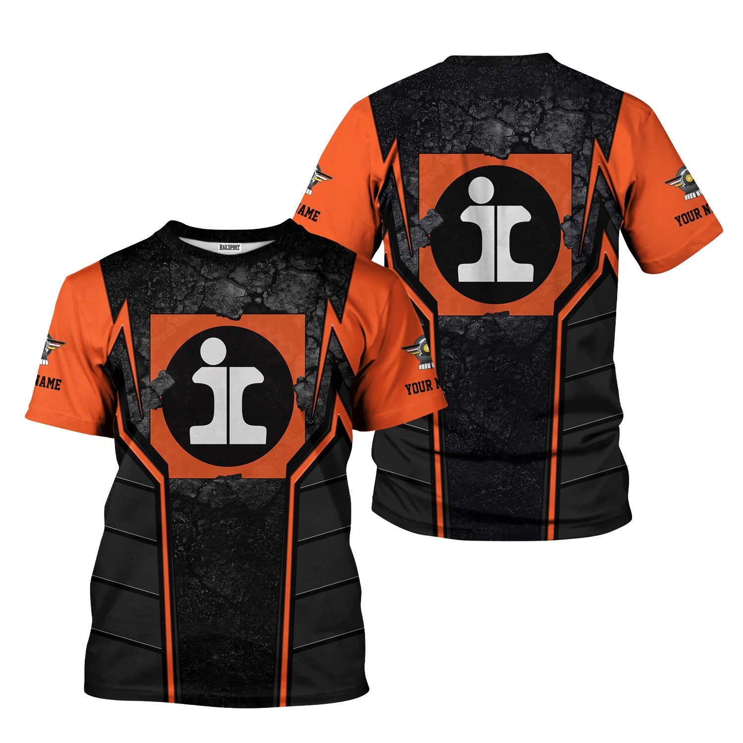 Railspirit Personalized Illinois Central Railroad T-Shirt Cracked Metal Design Train Shirt for Rail Enthusiasts