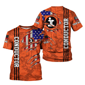 Railspirit Personalized Illinois Central Railroad T-Shirt USA Flag Claw Art with Custom Job Train Shirt