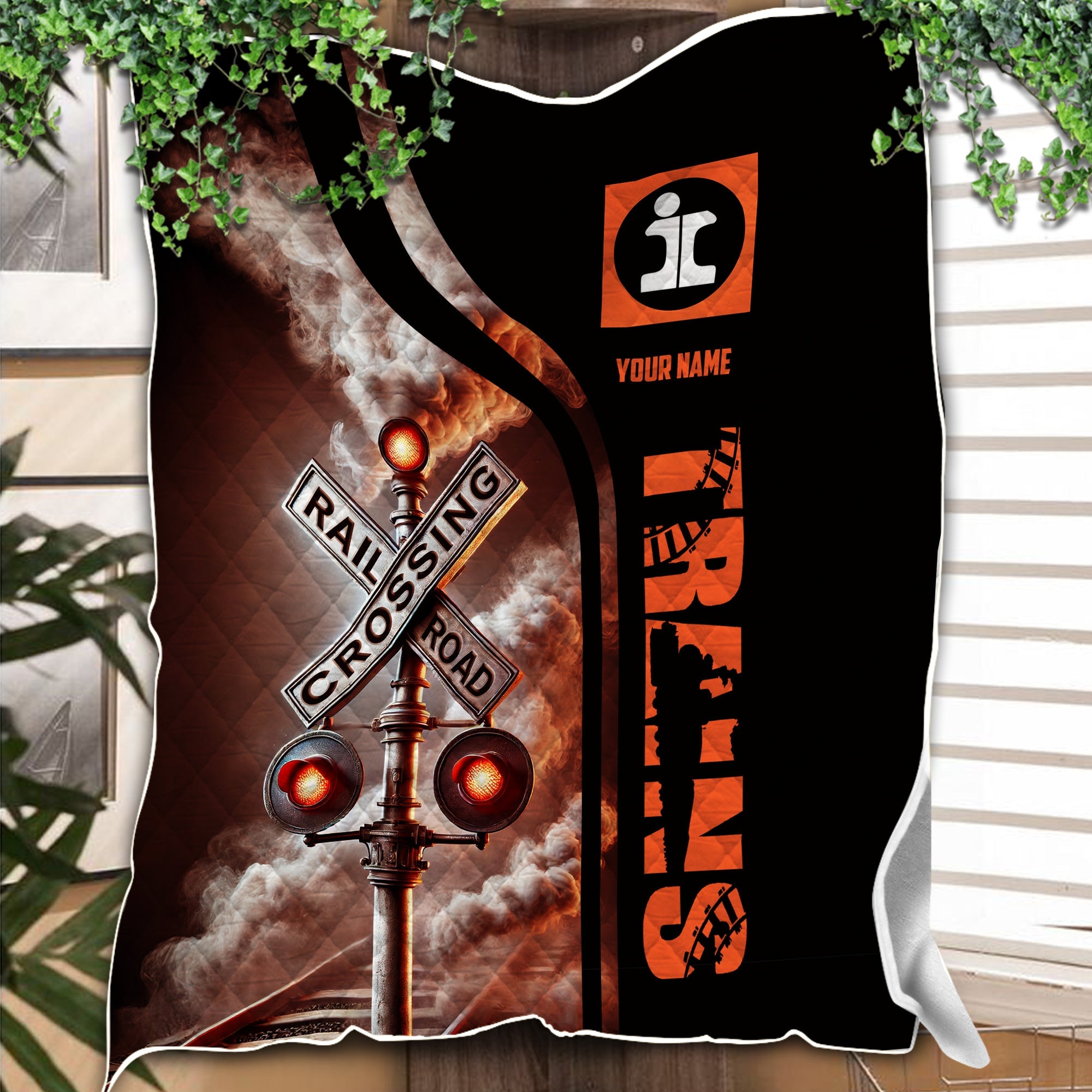 Railspirit Personalized Illinois Central Railroad Premium Quilts Railroad Crossing Sign Quilts All Over Print