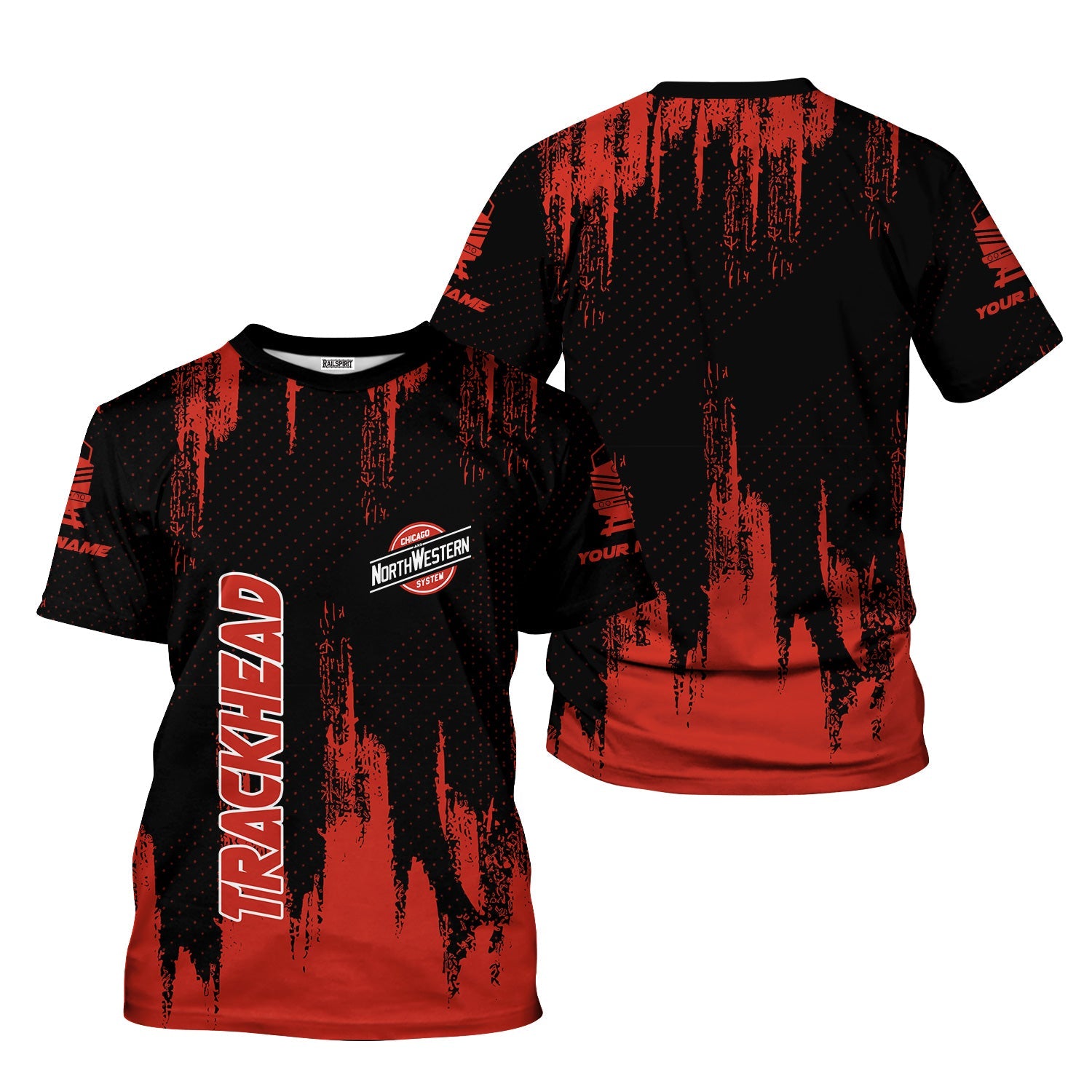 Railspirit Personalized Chicago and North Western Railway T-Shirt Paint Impact Design Train Shirt for Trackhead