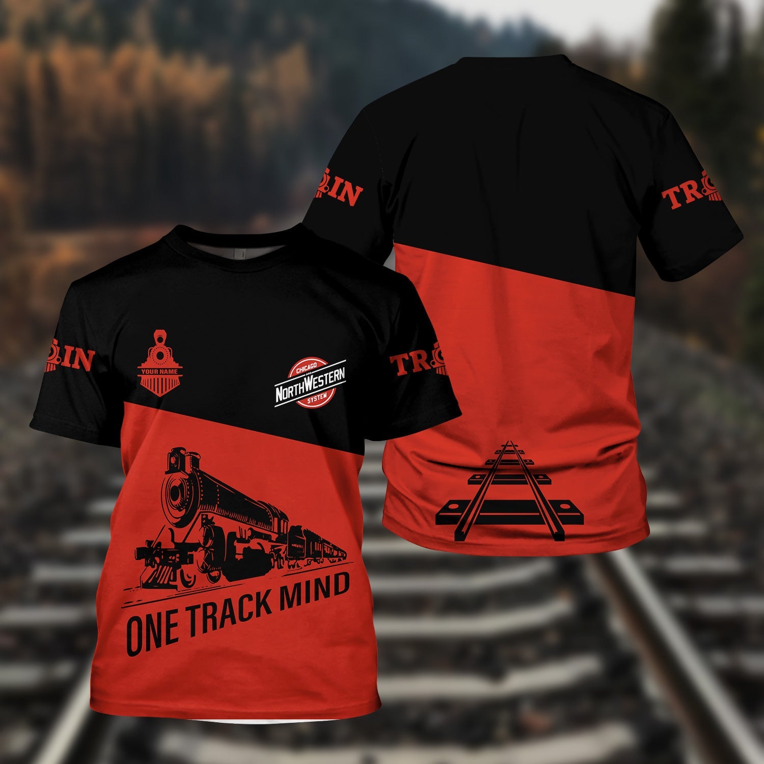 Railspirit Personalized Chicago and North Western Railway T Shirt One Track Mind Unisex Train Shirt Gift Idea For Train Lover