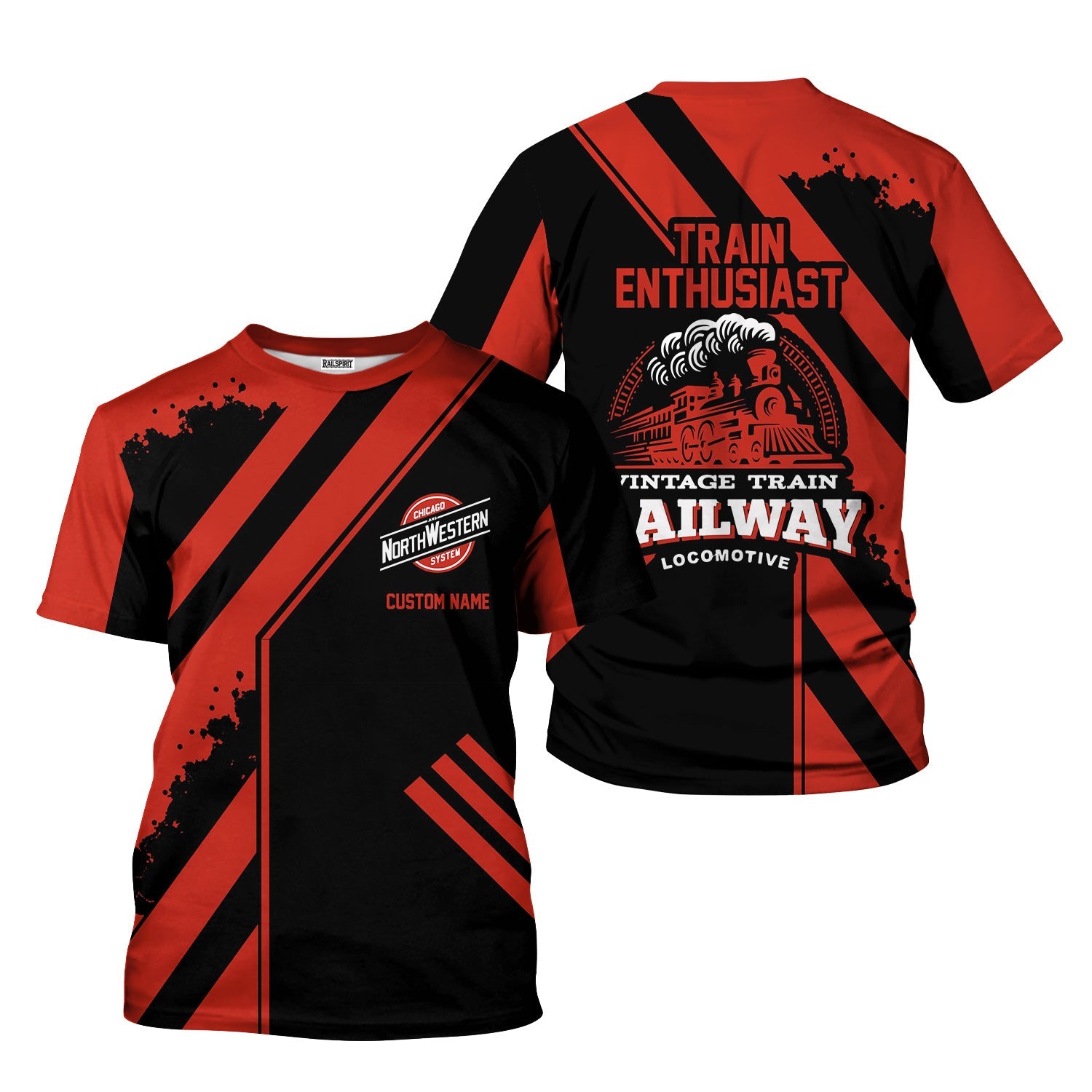 Railspirit Personalized Chicago and North Western Railway T-Shirt Locomotive Design Train Shirt for Train Enthusiast