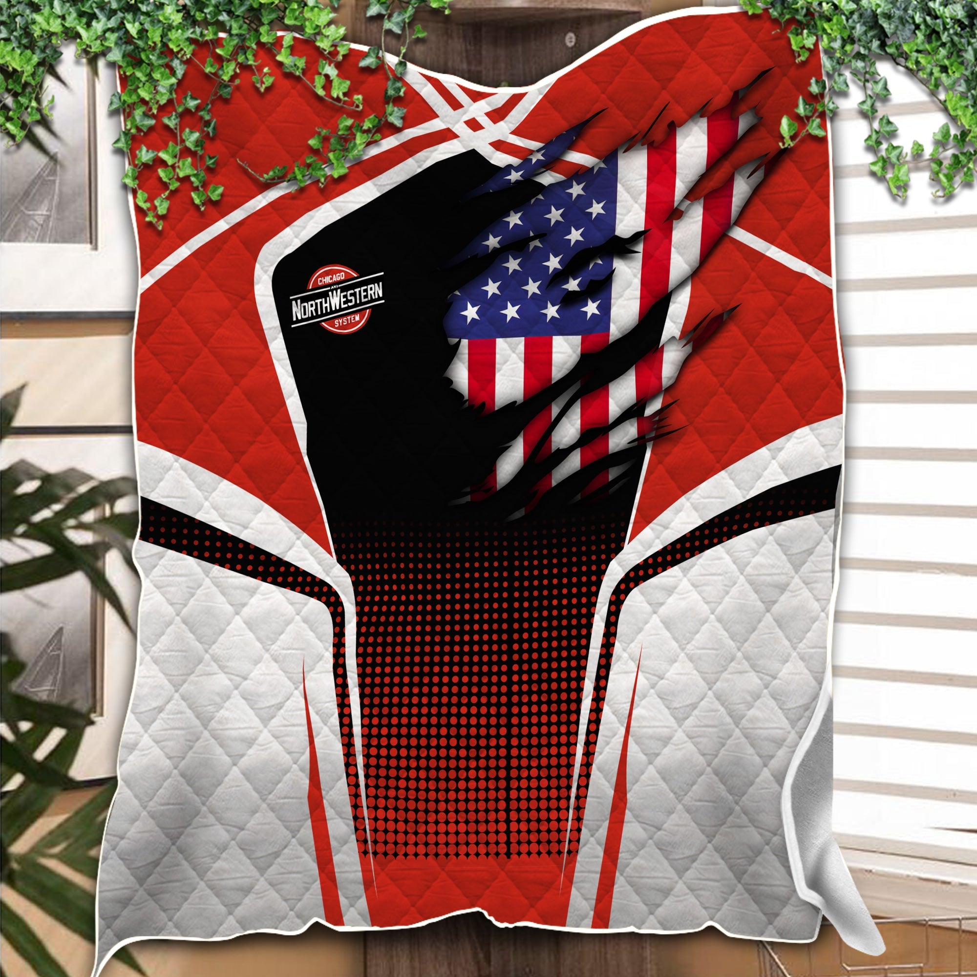 Railspirit Personalized Chicago and North Western Railway Premium Quilts American Vintage All Over Printed Premium Quilts