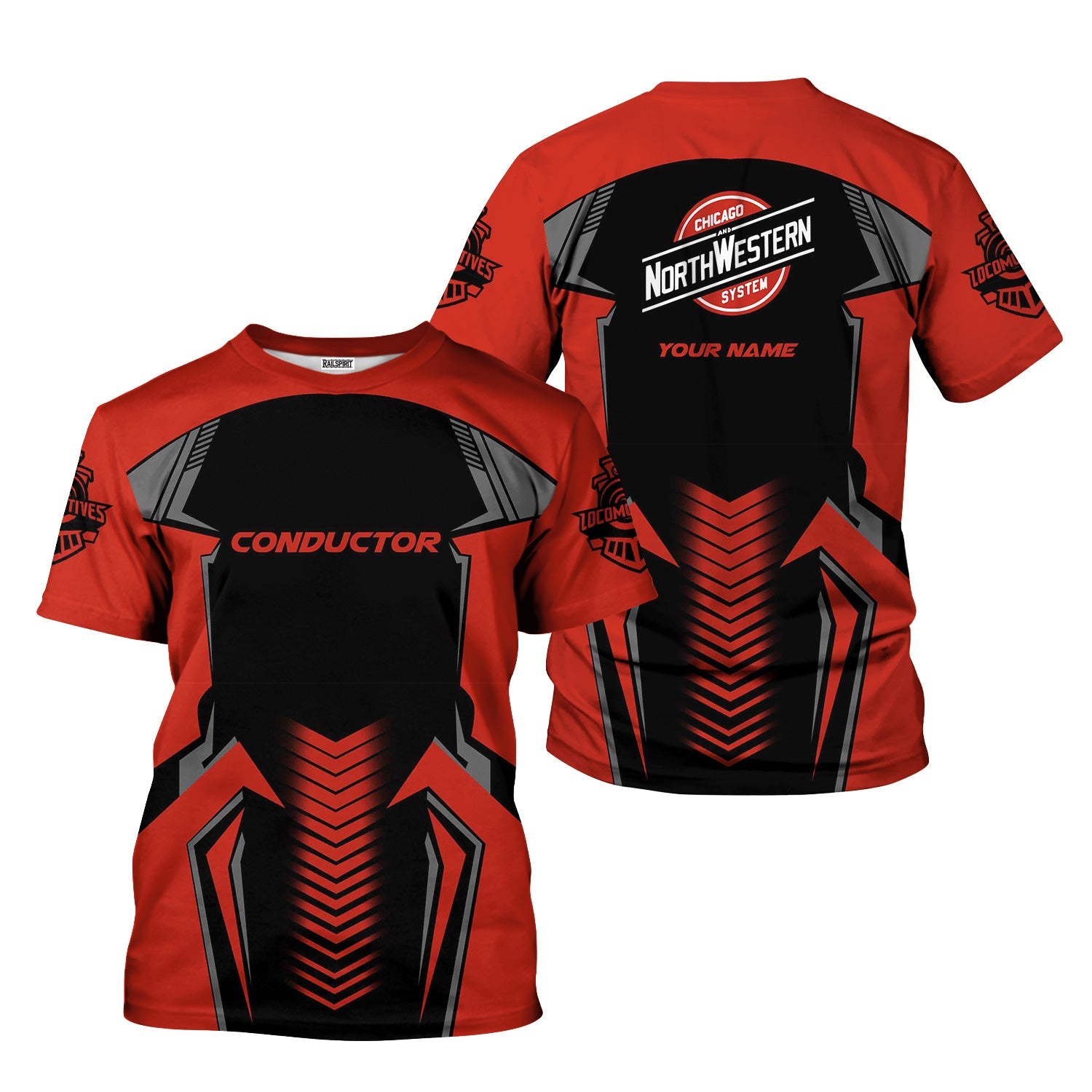 Railspirit Personalized Chicago and North Western Railway T-Shirt Standout Style with Custom Position Train Shirt