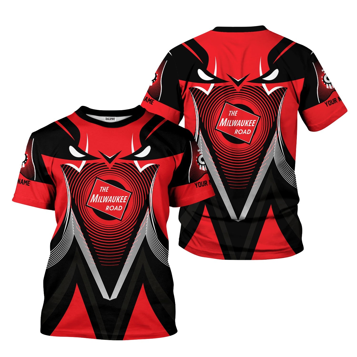 Railspirit Personalized Chicago, Milwaukee, St. Paul and Pacific Railroad T-Shirt Vibrant Graphic Pattern Milwaukee Road Shirt For Train Enthusiasts