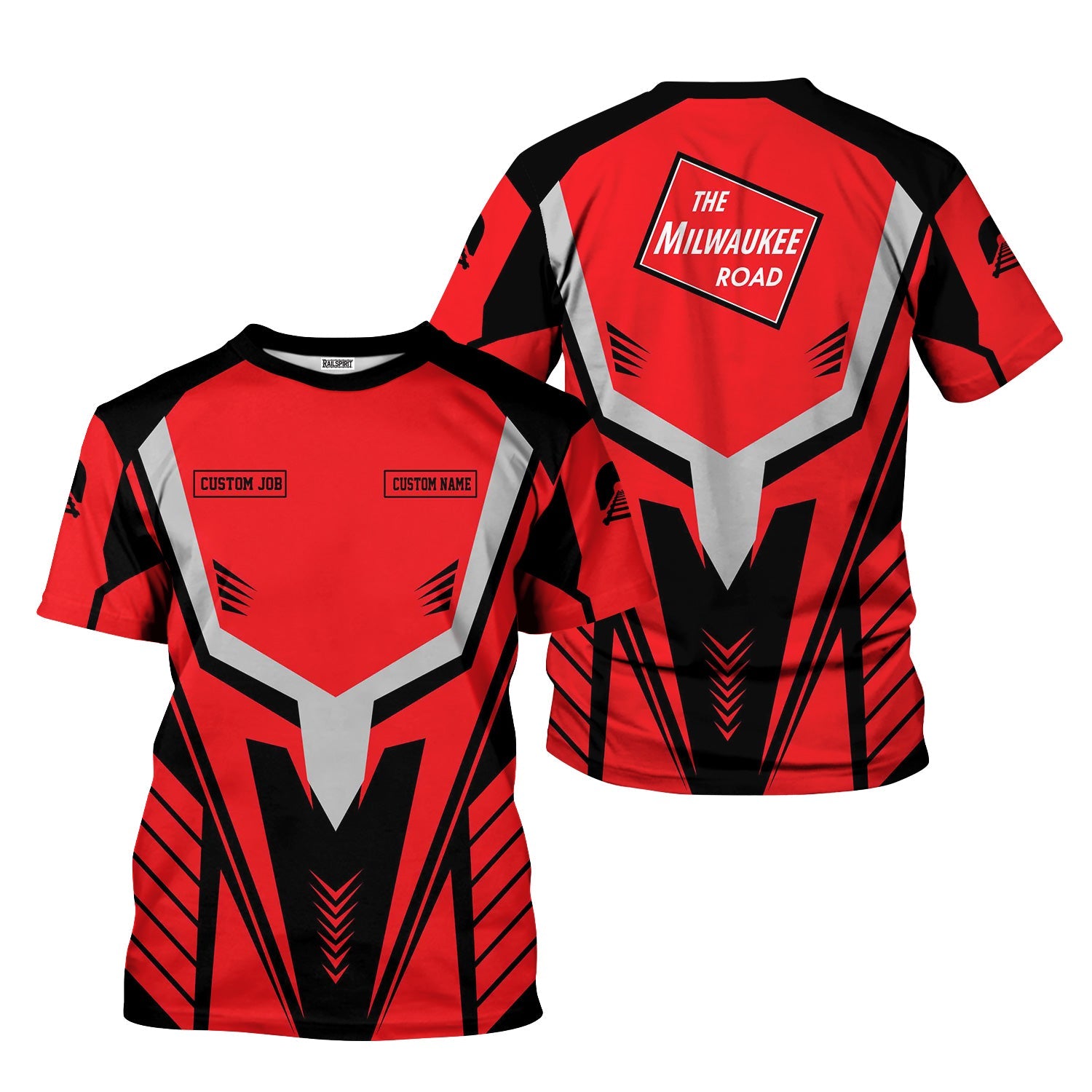 Railspirit Personalized Chicago, Milwaukee, St. Paul and Pacific Railroad T-Shirt Workwear-Inspired with Custom Position Milwaukee Road Train Shirt