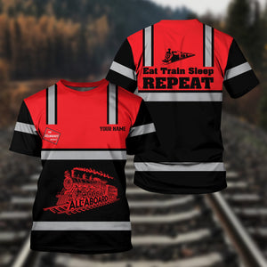 Railspirit Custom Name Chicago, Milwaukee, St. Paul and Pacific Railroad T Shirt Eat Train Sleep Repeat Milwaukee Road Printed Train Shirt