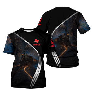 Railspirit Personalized Chicago, Milwaukee, St. Paul and Pacific Railroad T-Shirt Steampunk Locomotive with Custom Year Milwaukee Road Train Shirt