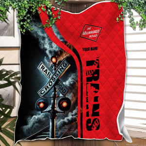 Railspirit Personalized Chicago, Milwaukee, St. Paul and Pacific Railroad Premium Quilts Railroad Crossing Sign Milwaukee Road Quilts All Over Print