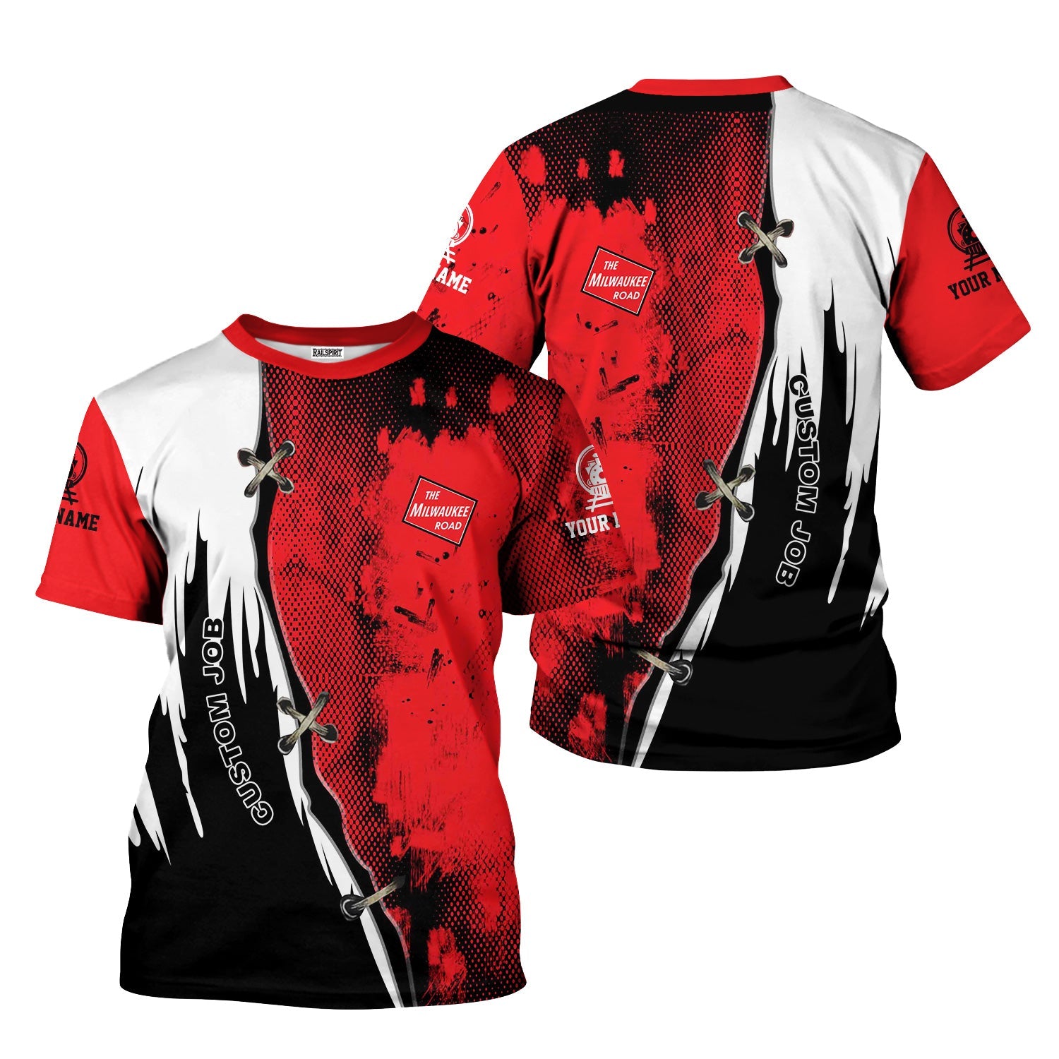 Railspirit Personalized Chicago, Milwaukee, St. Paul and Pacific Railroad T-Shirt Retro Stitches with Custom Position Milwaukee Road Train Shirt