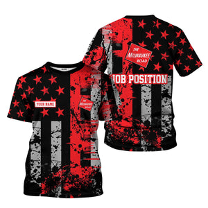 Railspirit Personalized Chicago, Milwaukee, St. Paul and Pacific Railroad T-Shirt Artistic Paint American Flag Style Milwaukee Road Train Shirt