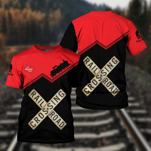 Railspirit Personalized Chicago, Milwaukee, St. Paul and Pacific Railroad T Shirt Railroad Crossing Printed Train Track Shirt