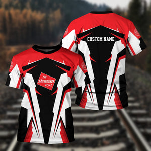 Railspirit Personalized Chicago, Milwaukee, St. Paul and Pacific Railroad T Shirt Milwaukee Road Strong Line Style Train Unisex Shirt All Over Print