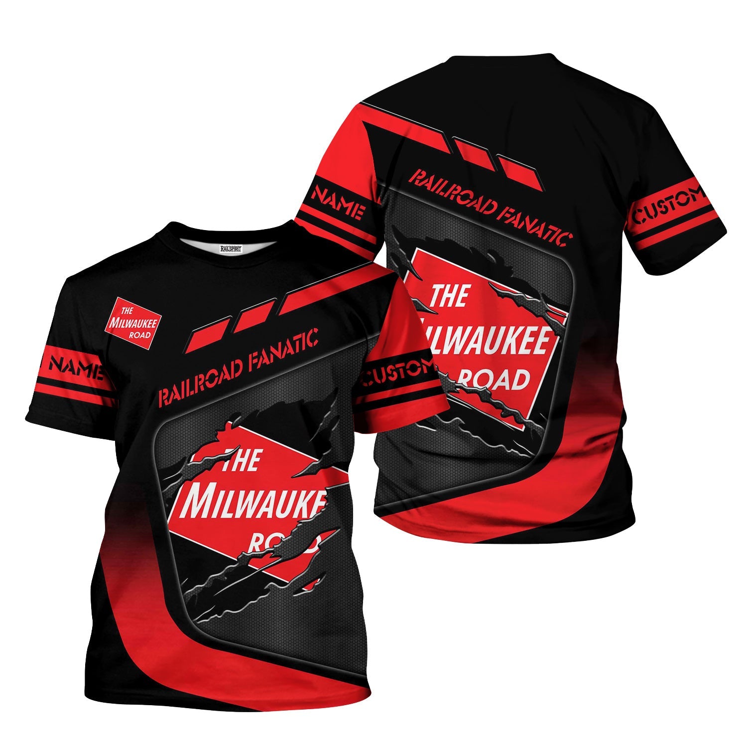 Railspirit Personalized Chicago, Milwaukee, St.Paul and Pacific Railroad T-Shirt Ripped Texture Style Milwaukee Road Train Shirt For Railroad Fanatic