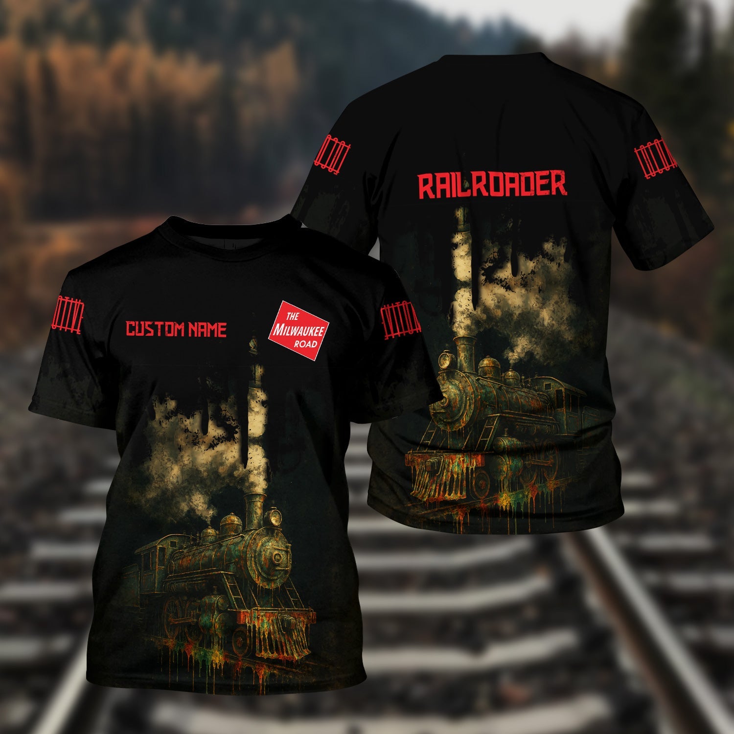 Railspirit Personalized Chicago, Milwaukee, St. Paul and Pacific Railroad T-Shirt Vintage Train Art Style Milwaukee Road Shirt For Locomotive Fans