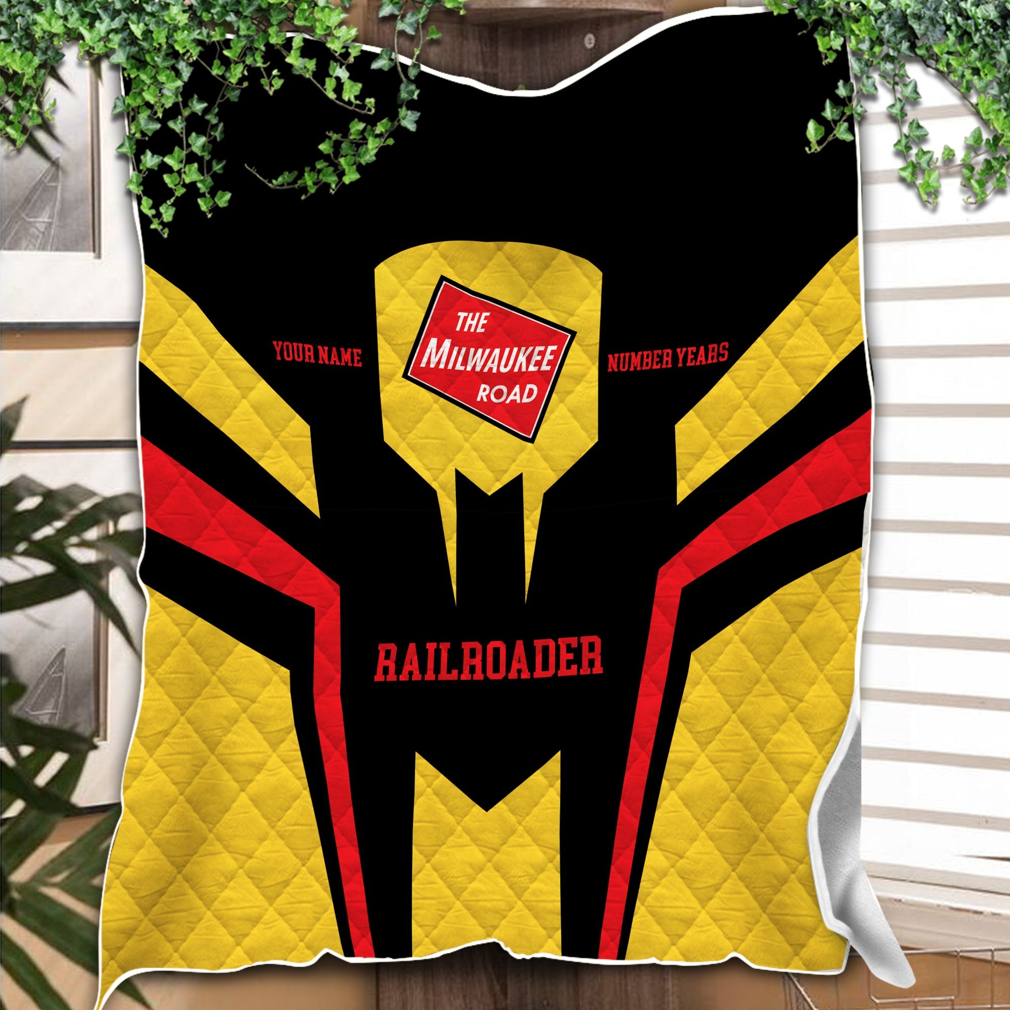 Railspirit Personalized Chicago, Milwaukee, St. Paul and Pacific Railroad Premium Quilts Custom Year Railroader Milwaukee Road Gift For Train Lover