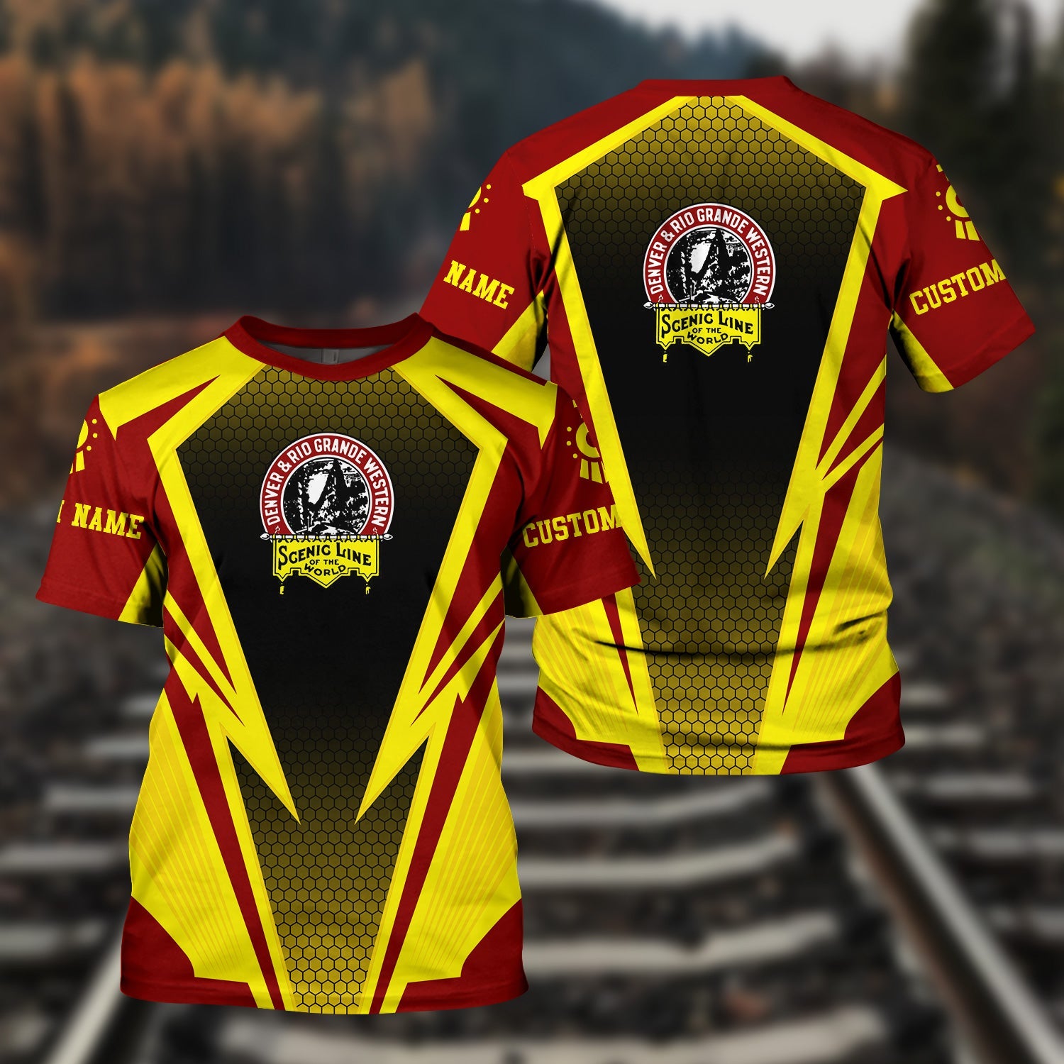 Railspirit Personalized Denver and Rio Grande Western Railroad T-Shirt Lightning Graphic Style Shirt Gift Idea For Train Lover