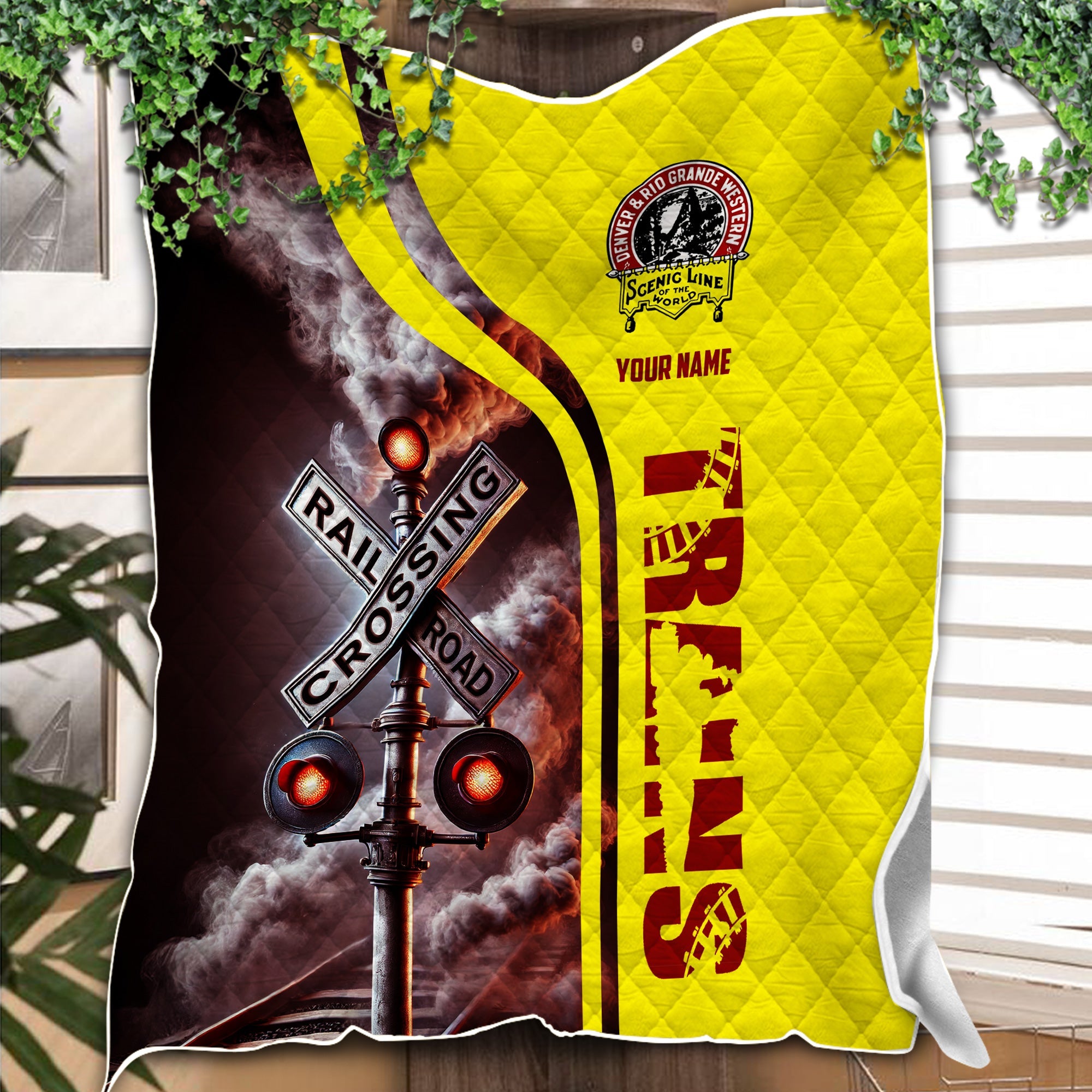 Railspirit Personalized Denver and Rio Grande Western Railroad Premium Quilts Railroad Crossing Sign Quilts All Over Print