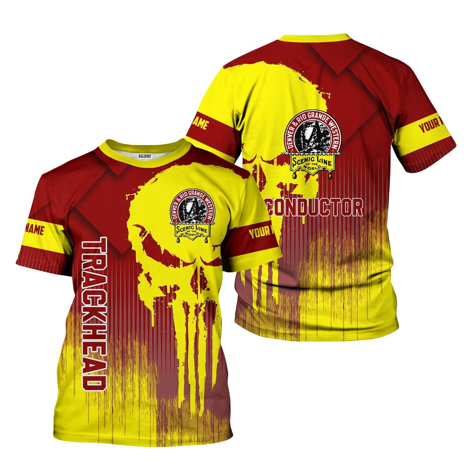 Railspirit Personalized Denver and Rio Grande Western Railroad T-Shirt Skull Design with Custom Job Train Shirt for Trackhead Crew