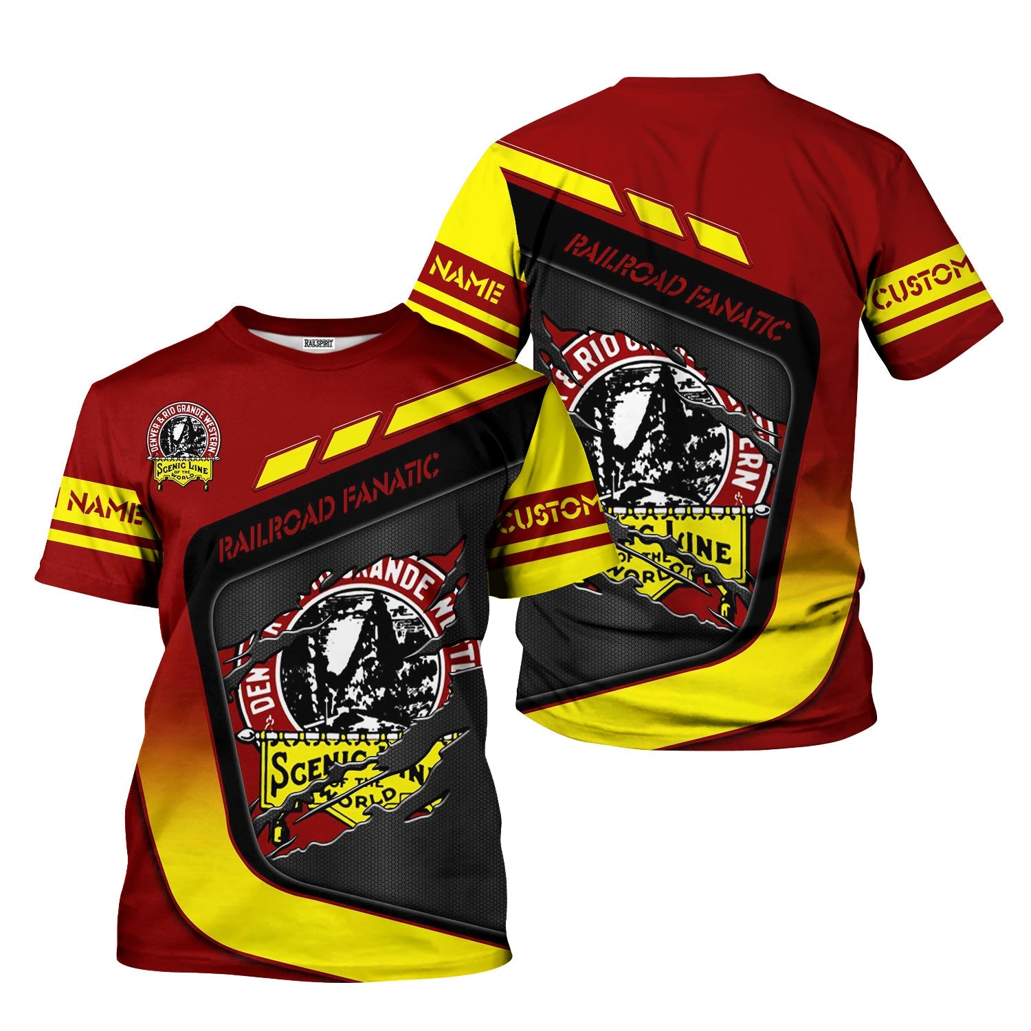 Railspirit Personalized Denver and Rio Grande Western Railroad T-Shirt Ripped Texture Style Train Shirt For Railroad Fanatic