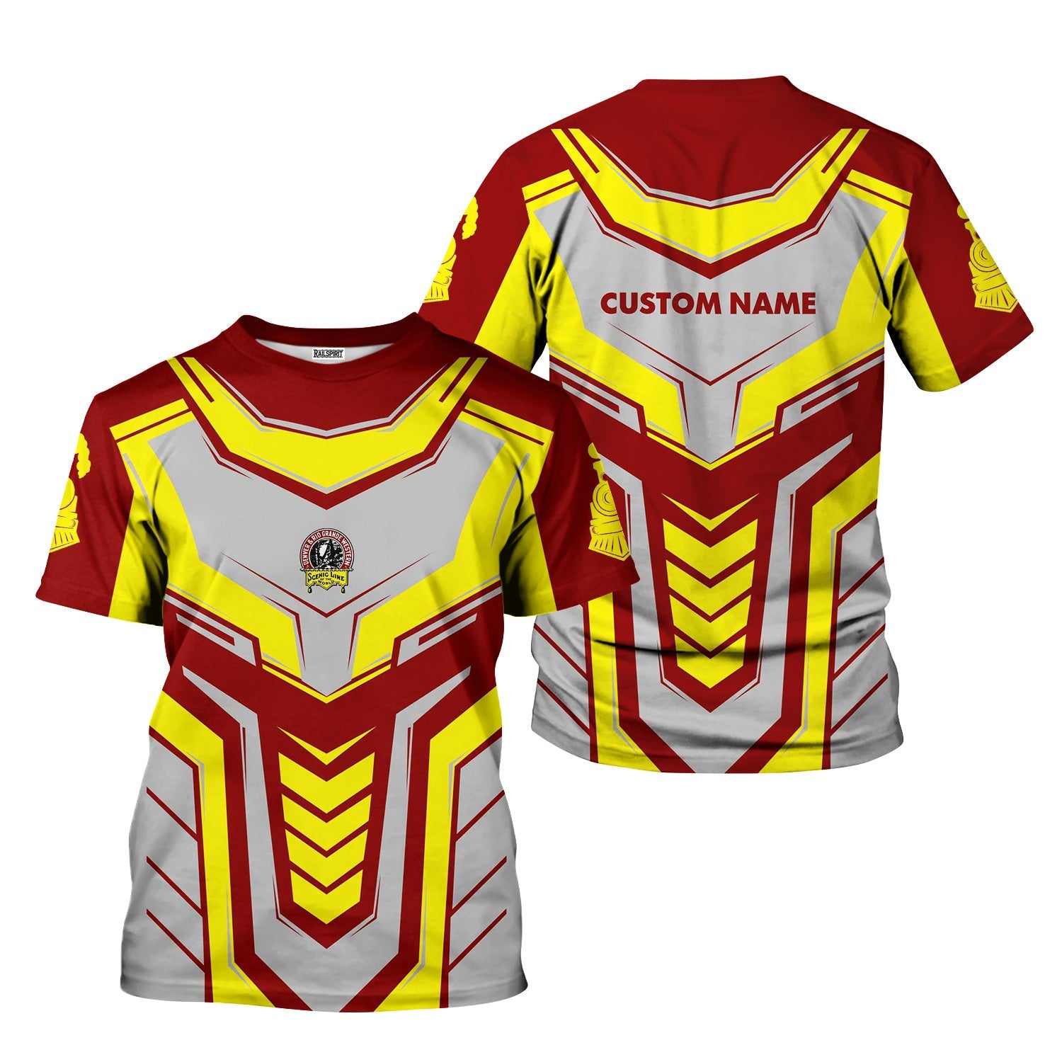 Railspirit Personalized Denver and Rio Grande Western Railroad T-Shirt Armor-Inspired Design Train Shirt All Over Print