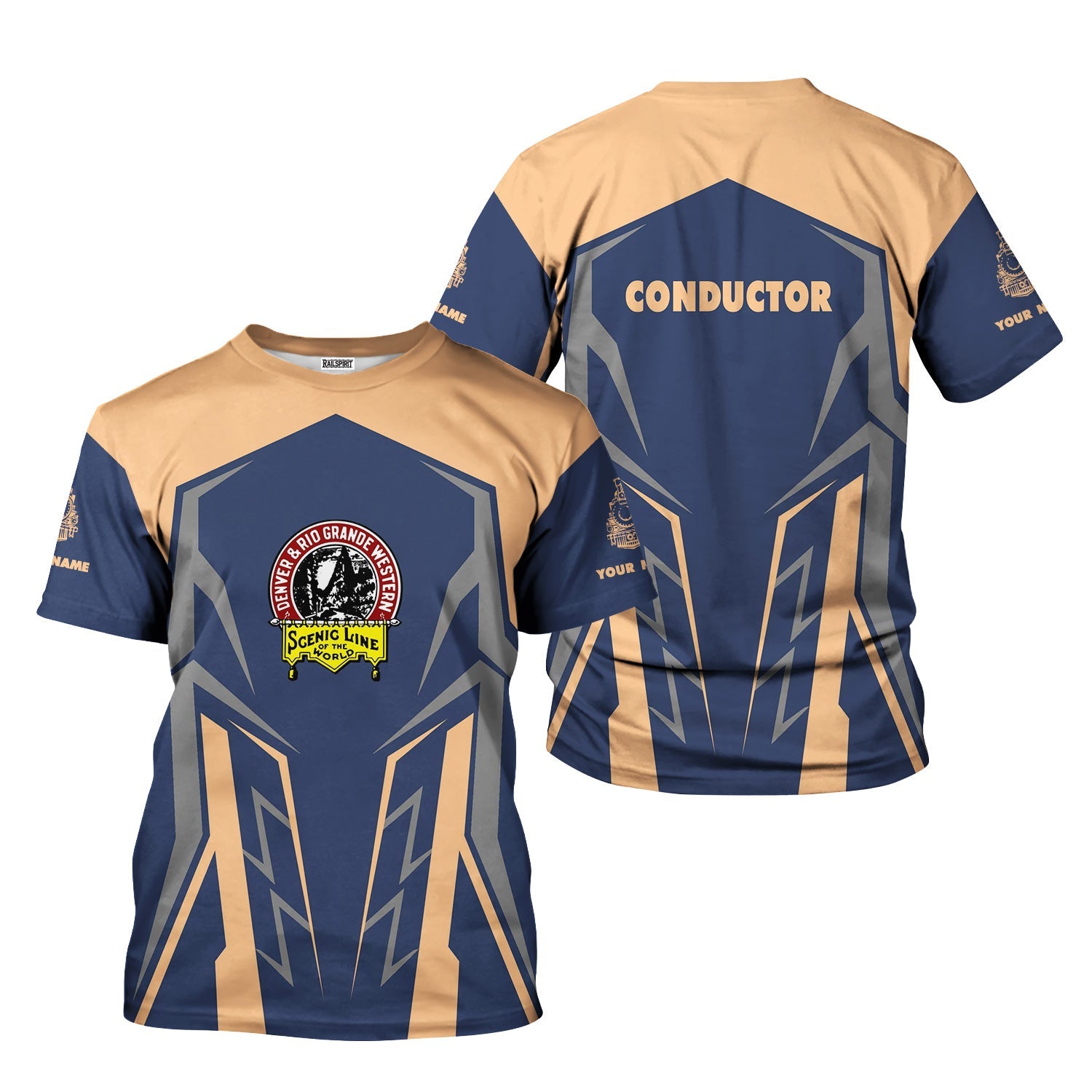 Railspirit Personalized Denver and Rio Grande Western Railroad T-Shirt Futuristic Design with Custom Job Train Shirt