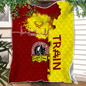 Railspirit Denver and Rio Grande Western Railroad Premium Quilts Engine Heartbeat and Track Love Style Quilts Gift Idea For Train Lovers