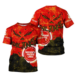 Railspirit Personalized Missouri Pacific Railroad T-Shirt Torn Graphic Style Train Shirt For Rail Junkie