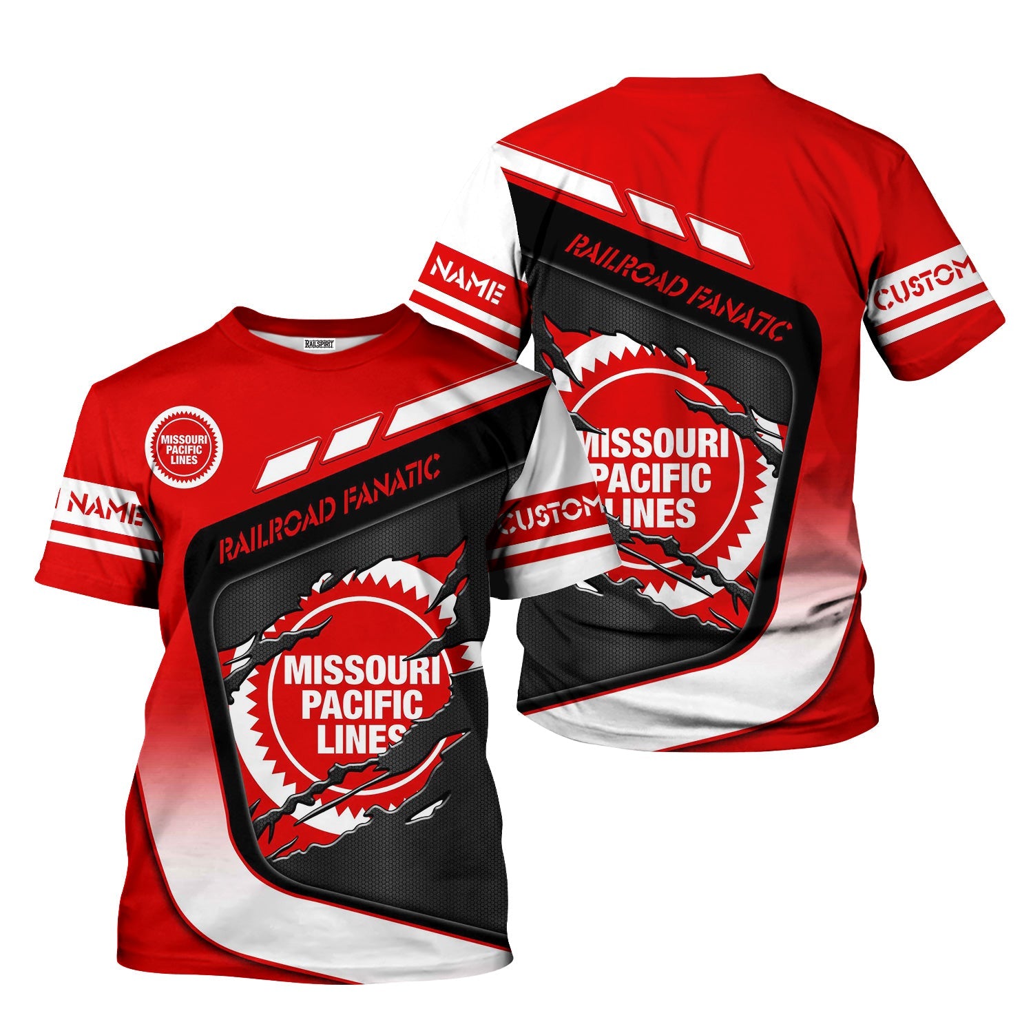 Railspirit Personalized Missouri Pacific Railroad T-Shirt Ripped Texture Style Train Shirt For Railroad Fanatic